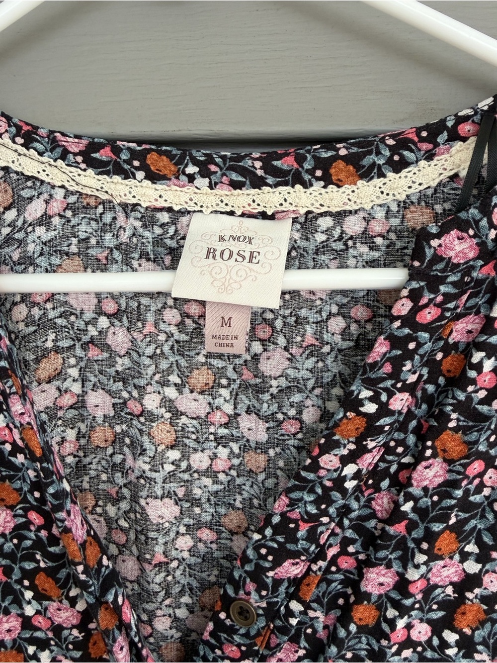 Knox Rose Black Floral V-Neck Midi Dress with Pink and Orange Blooms - Picture 2 of 3